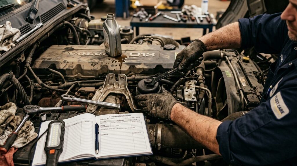Close-up overhead shot of a mechanics hands performing rout