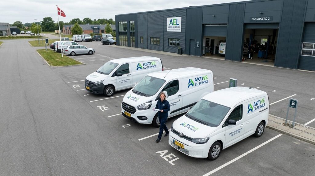 Aerial view of a small business fleet of three company vehic