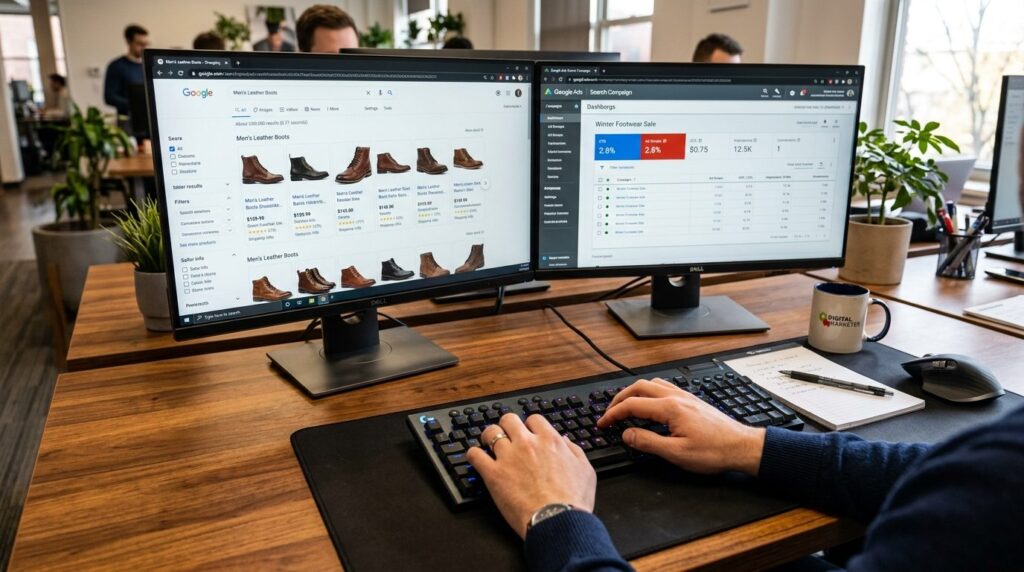 Close-up of hands typing on keyboard at wooden desk with dua