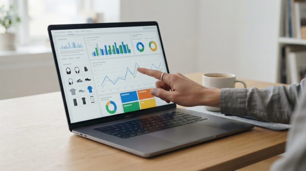 Close-up of laptop screen displaying Google Ads interface wi