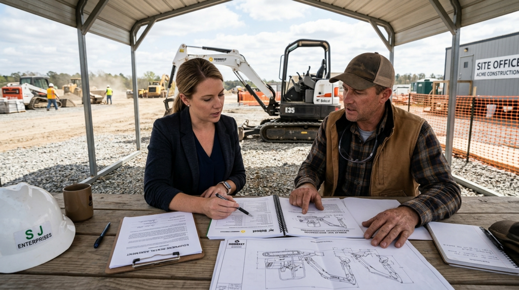 Business meeting scene showing female entrepreneur and male 