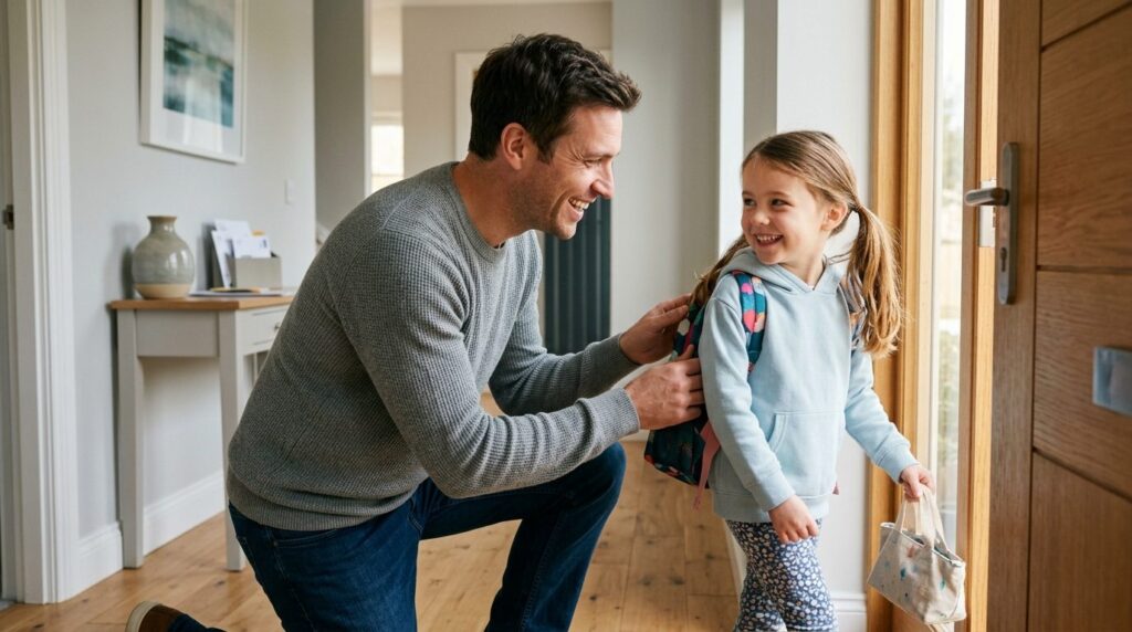 Close-up photograph of a father and young daughter during a