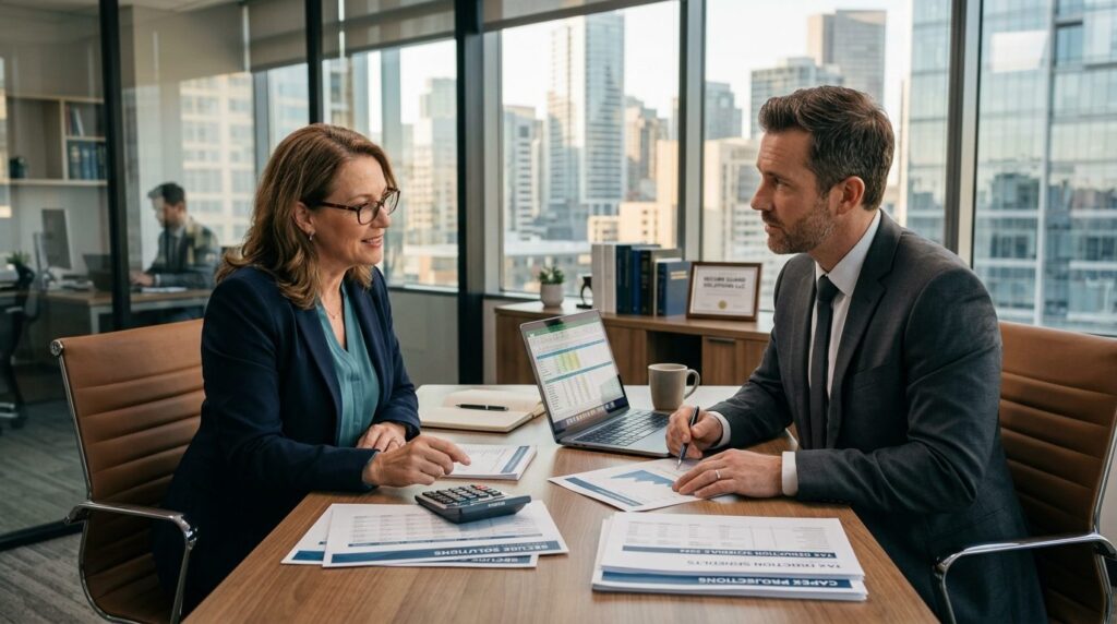 Business owner or security company manager sitting at a mode