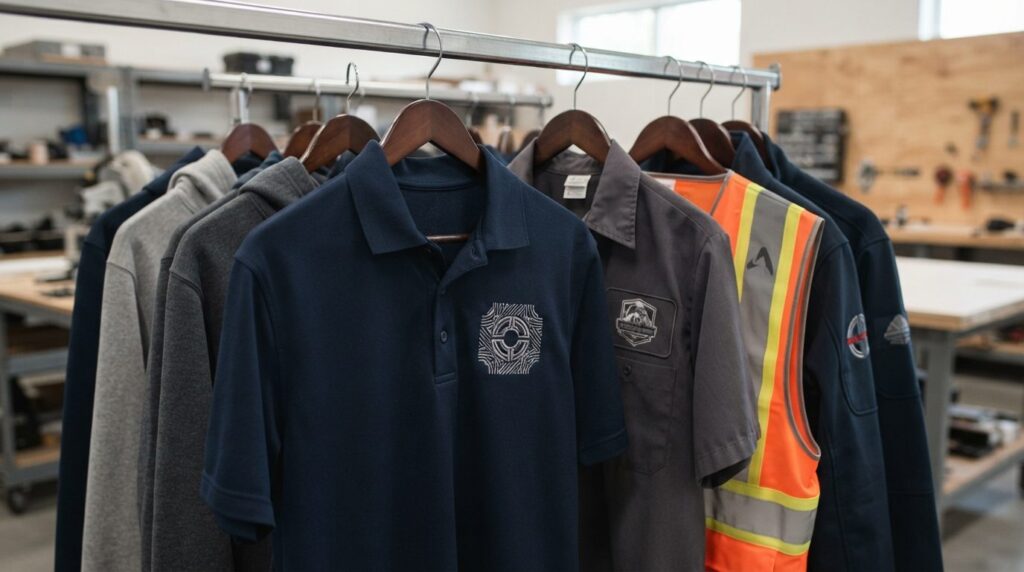 Close-up of high-quality embroidered and printed corporate w