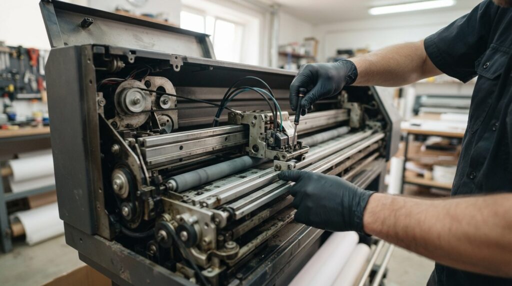 Close-up of technician hands performing preventive maintenan