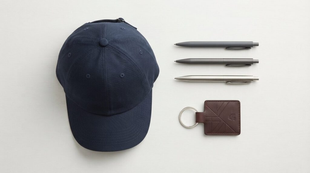 Close-up flat lay photography of personalized company brande