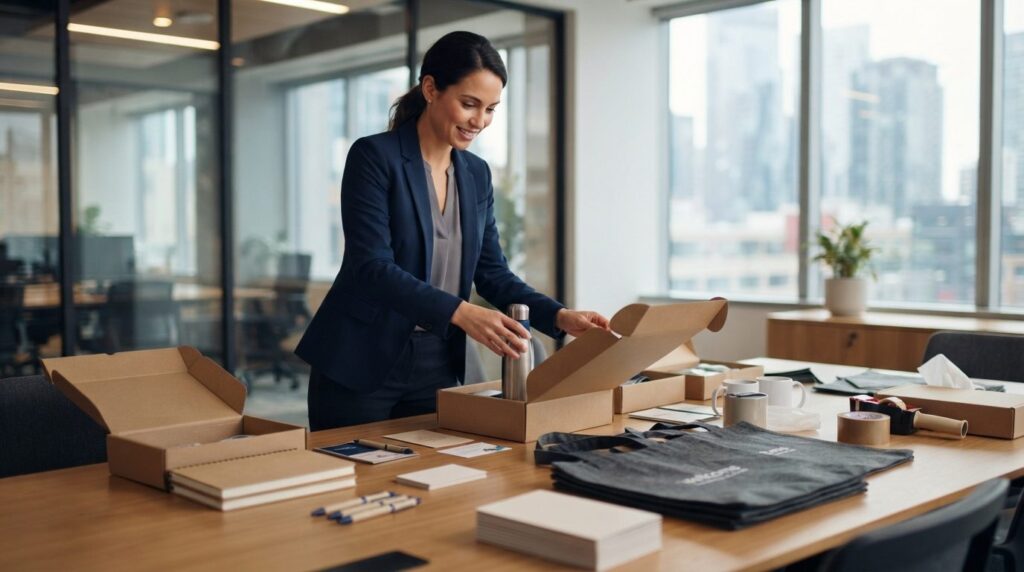 Corporate office scene showing HR manager or business owner 