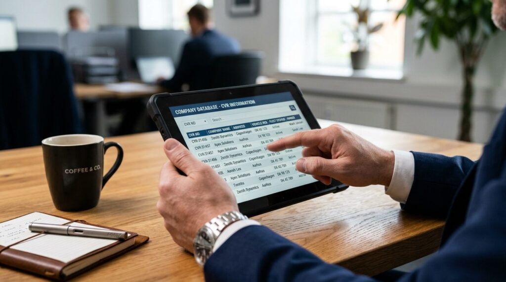 Close-up of businessmans hands holding tablet displaying co