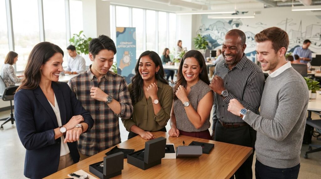 Employee appreciation moment: Diverse team of professionals 