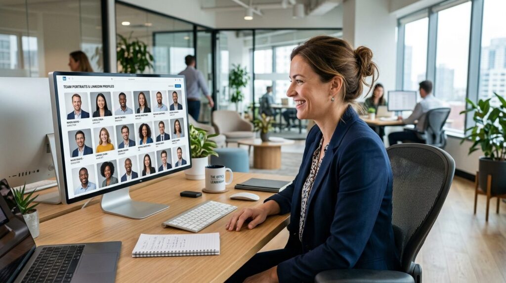 Busy office manager at desk looking at professional employee
