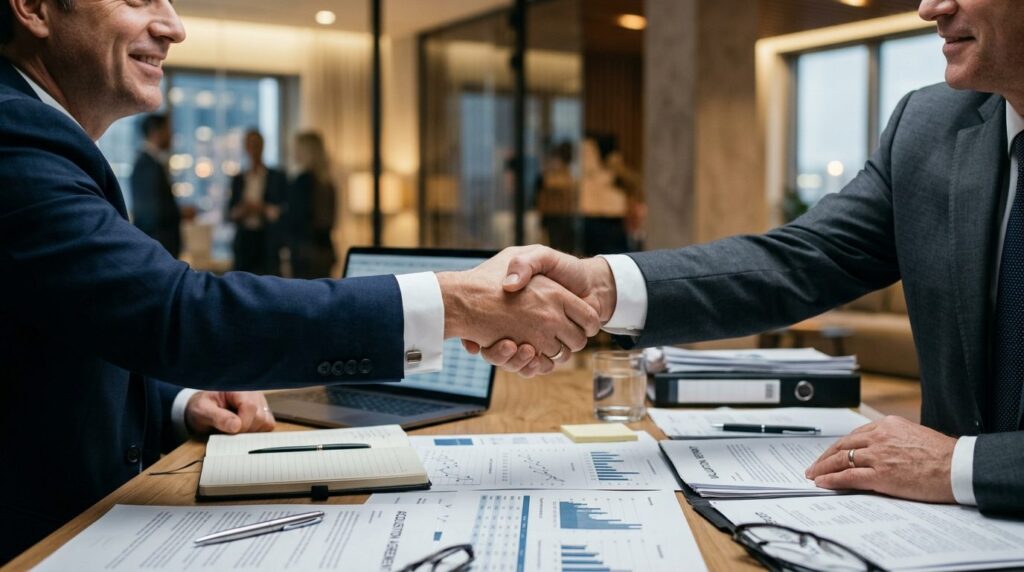 Close-up of a business handshake between two professional en